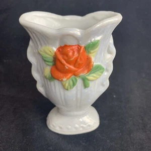 Vintage iridescent miniature Vase orange rose ceramic made in Japan 1950s - Picture 1 of 7
