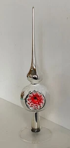 Alte Christbaumspitze mit Reflexkugel 3 Einstiche Silber Rot 7411/22 - Bild 1 von 6