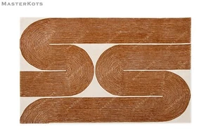 Modern Wool Tufted Area Rug Geometric Line Pattern Handmade Carpet Decor - Picture 1 of 9