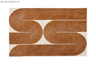 Alfombra moderna acolchada de lana con patrón de línea geométrica hecha a mano alfombra decoración Foto 1 de 4