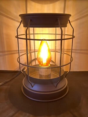 Industrial-Style Black Metal Table Lamp With Clear Glass Shade & Amber Bulb - Image 1 of 4