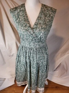Garnet Hill Green Floral Paisley Midi Dress Cottage Core Size 8P Tie Waist Boho - Picture 1 of 6