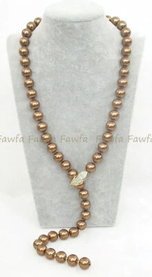 8/10/12/14mm Round Brown South Sea Shell Pearl Beads Lariat Necklace 14-50'' - Image 1 of 4