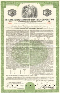 International Standard Electric Corporation 1968 certificado de fianza ITT $1000 - Imagen 1 de 1