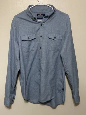 Vineyard Vines 男式浅灰色 Crosby 衬衫灰色蓝色麂皮绒肘贴 M 码 — 第 1/4 张图片