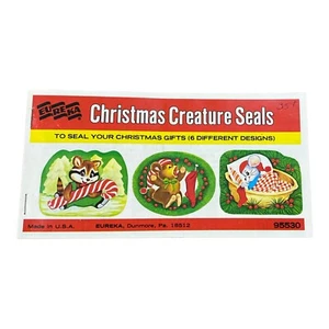 Vintage EUREKA Creature Animal Greetings CHRISTMAS SEALS STICKERS 36 In Booklet - Picture 1 of 3