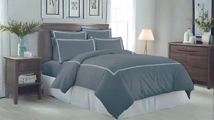 Simply Monk 3 Piece 2 Line Embroidery Duvet Cover Set/Blanket Cover Set 600 TC - Picture 1 of 70