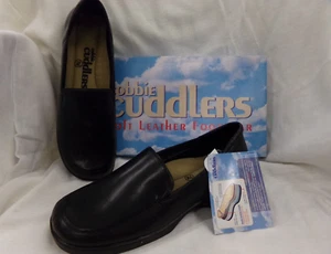 Women's Wide Cobbie Cuddlers Slip on Loafers Size 7 W Leather Flats Black Shoes - Picture 1 of 5