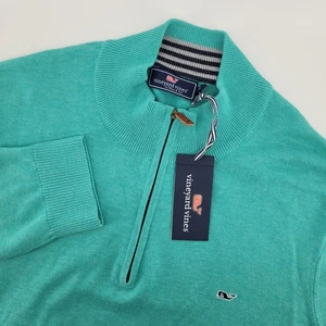 Vineyard Vines Cotton 1/4 Zip Mens Size Large Solid Aquinnah Aqua SweateR - Picture 1 of 9