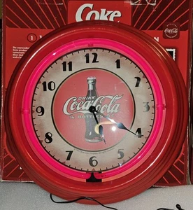 Retro Style 15" Coca-Cola Neon Wanduhr mit Originalkarton. - Bild 1 von 10