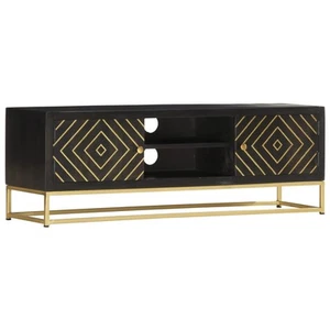 Solid Mango Wood TV Cabinet Black Gold 120x30x40cm Stereo Media Stand vidaXL - Picture 1 of 11