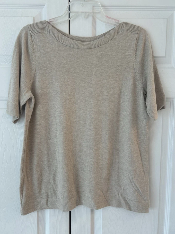 NUEVO SIN ETIQUETAS J.Jill Wearever Mujer Beige Manga Corta Algodón Túnica Blusa Camisa Talla M Foto 1 de 4