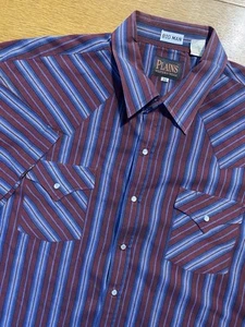 VINTAGE Plains Western Wear Men's Short Sleeve Striped Pearl Snap 3XL Big Man - Picture 1 of 8