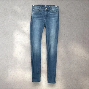 7 For All Mankind The Skinny Jeans Women’s Sz 25 Blue Medium Wash Stretch Denim - Picture 1 of 7