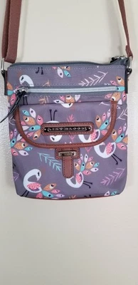 Lily Bloom Crossbody Handbag Multicolor Nylon Peacock Birds Pink LIned Purse Bag - Image 1 of 4