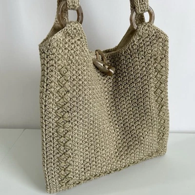 Bolso de Hombro Casual Tejido Rayón Crochet Cartera Beige Estilo Boho Foto 1 de 4