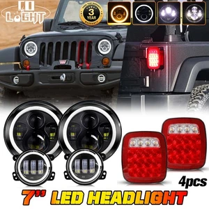 Turn Tail Lamp Combo For Jeep Wrangler JK 07-2018 7" LED Headlight DRL+Fog Light - Picture 1 of 16