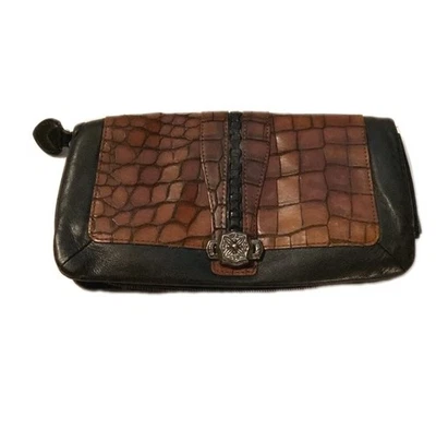 Brighton Cuero Agenda Cartera Organizador Bolso sin asas Cartera Cremallera Alrededor Flor Plateada Foto 1 de 4