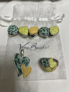 Vintage Viva Beads Polymer Clay Bracelet Pendent Ring Must See - Picture 1 of 3