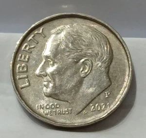 2021-p Roosevelt Dime  Two-Tone Raised Smooth Edge missing reeds  - Picture 1 of 3