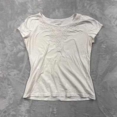 Van Heusen Studio Beige Crochet Neckline Short Sleeve T-shirt Size L Foto 1 de 4