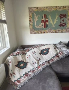 Aztec Blanket Oversized Boho Throw Fringe Western Geometric Tapestry 180 x 90 cm - Picture 1 of 8
