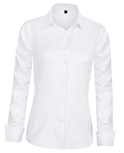 Womens Dress Shirts Long Sleeve Button Down Shirts Wrinkle-Free Medium A-white - Picture 1 of 6