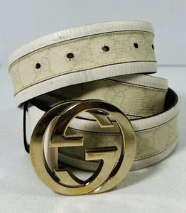 Authentic GUCCI White GG Plus Coated Canvas Leather Interlocking GG Belt 110/44 - Picture 1 of 12
