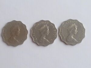 Hong Kong QE II -Lot of 3 pcs.  1975 & 1982 ,  2 dollars coins (#144D)