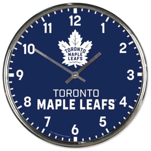 Toronto Maple Leafs Clock Round Wall Style Chrome - Picture 1 of 1