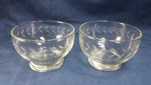 Set of 2  Clear Footed Dessert Bowls Laurel Grey Cut Sherbets - Picture 1 of 5