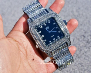 HIP HOP HEAVY ICED BLING-ED OUT BLACK DIAL LAB DIAMOND WH GOLD PT LUXURY WATCH - Picture 1 of 5