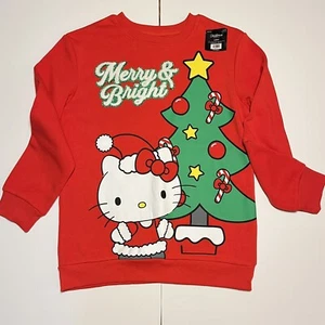 Hello Kitty Christmas Sweatshirt Kids Girls Size Large Red Merry & Bright Sanrio - Picture 1 of 9