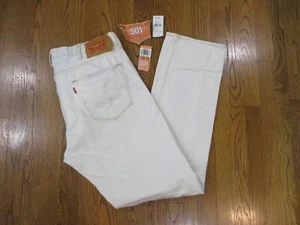 Levis 501 Denim Jeans Men's White Straight Leg Cotton button Fly 38x34 NWT - Picture 1 of 6