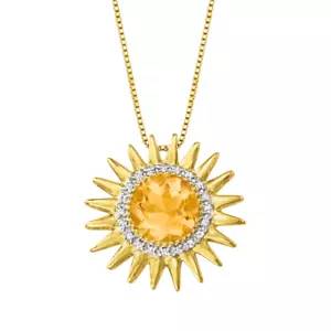 2.50CT Lab Created Citrine Sunflower Pendant 18" Chain 14K Yellow Gold Plated - Picture 1 of 4