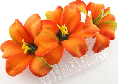 Triple 2" Tropical Orange Lily Silk Flower Hair Comb - Image 1 of 3