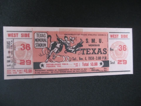 1950 Texas vs SMU Ticket Official Reproduction Cover