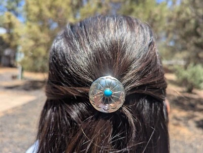 Native American Hair Accessory Elastic Tie Navajo Turquoise Handmade - Image 1 of 4