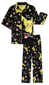 Pokemon Boys Long Black Flannel Pikachu Pajamas Shirt Sleep Pants Set 10/12 NEW - Picture 1 of 3