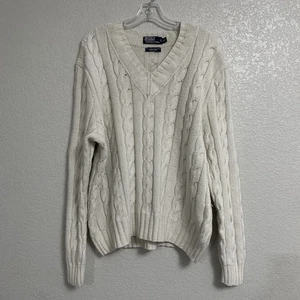Vtg Polo Ralph Lauren Sweater Mens XXL Cotton Cashmere Handknit Cable Preppy 90s - Picture 1 of 17