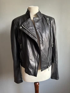 NEXT Giacca di pelle cappotto biker racer vero 10 8 38 nero morbido immacolato corto - Foto 1 di 23