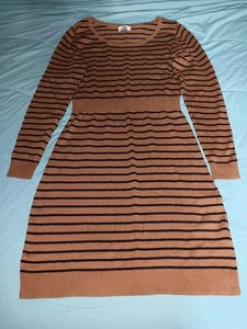 OLD NAVY SP PETITE TAN W/ BLACK STRIPES KNEE-LENGTH PULLOVER LONG SLEEVE - Picture 1 of 4