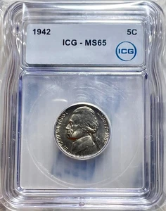 1942 5C Type 1 Jefferson Nickel ICG MS65 Steps - Picture 1 of 4