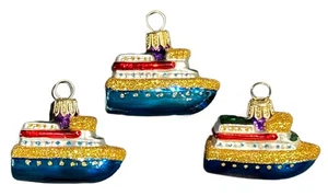 3 Nave da Crociera Vetro Soffiato Ornamento Barca Yacht Ocean Liner Natale 2” Polonia - Foto 1 di 8