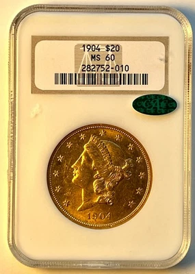 1904 $20 Gold Double Eagle MS60 CAC NGC PL-like fields Cartwheel - Image 1 of 2