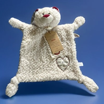 DEMDACO Loved Bear Blankie Cream & Red W/ Rattle Small Security Blanket NWT - Image 1 of 4