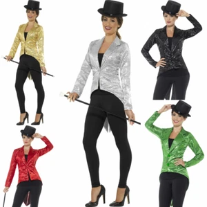 LADY TUXEDO SEQUIN TAILCOAT JACKET CIRCUS RINGMASTER COSTUME CABARET CHAPLIN - Picture 1 of 12