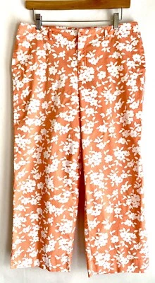 "Pantalones Evan Picone 12 delanteros planos rosa melocotón floral recortados bolsillos laterales cintura 32""" Foto 1 de 3