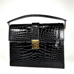 PRADA Real Crocodile Shining Center Business Bag hand bag Auth key charm - Picture 1 of 14