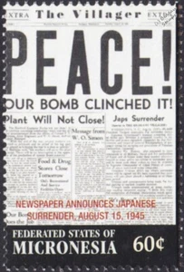 WWII PEACE 1945 NAGASAKI Japanese Surrender Newspaper Headline Stamp #1 - Picture 1 of 1